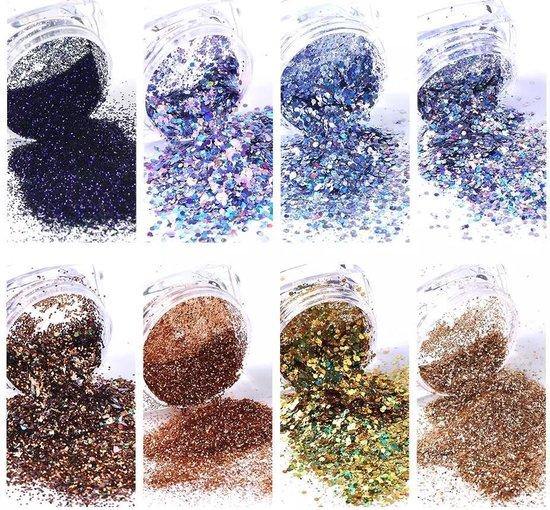 GUAPÀ - Nail Art Glitter Poeder & Nagel Versiering Set inclusief een Top Coat - Complete Set om je nagels te versieren - 5 Stuks - Gio Cosmetics