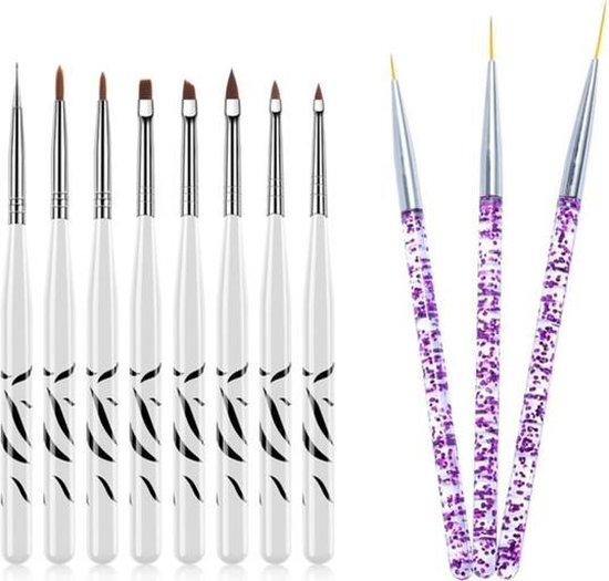 GUAPÀ - Nail Art Gel Penselen Duo Set voor het creëren van prachtige nagels - High Quality - 11 stuks - Zwart Wit Paars - Gio Cosmetics