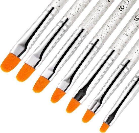 GUAPÀ - Gel Penselen Set Zilver - 7 stuks - High Quality Gel & Nail Art Brush - Gio Cosmetics