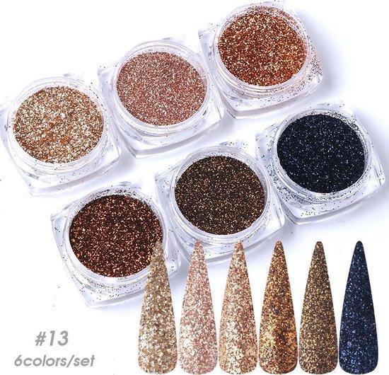 GUAPÀ - Nail Art Glitter Poeder & Nagel Versiering Set inclusief een Top Coat - Complete Set om je nagels te versieren - 5 Stuks - Gio Cosmetics