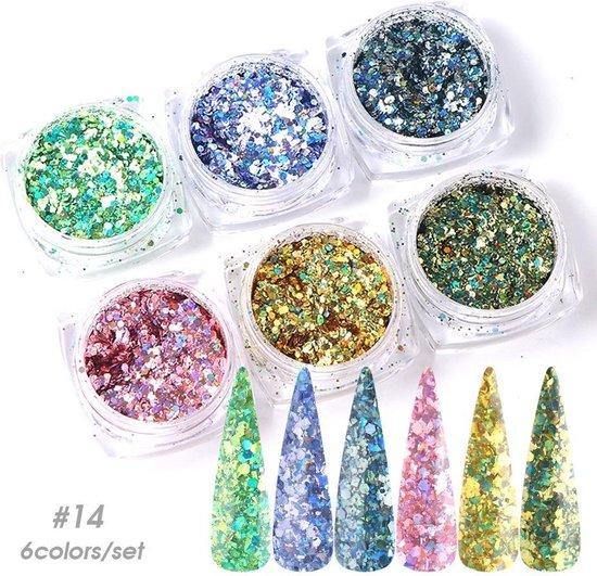 GUAPÀ - Nail Art Glitter Poeder & Nagel Versiering Set inclusief een Top Coat - Complete Set om je nagels te versieren - 5 Stuks - Gio Cosmetics