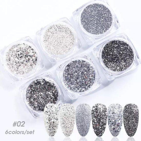 GUAPÀ - Nail Art Glitter Poeder & Nagel Versiering Set inclusief een Top Coat - Complete Set om je nagels te versieren - 5 Stuks - Gio Cosmetics