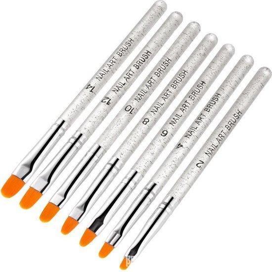 GUAPÀ - Gel Penselen Set Zilver - 7 stuks - High Quality Gel & Nail Art Brush - Gio Cosmetics