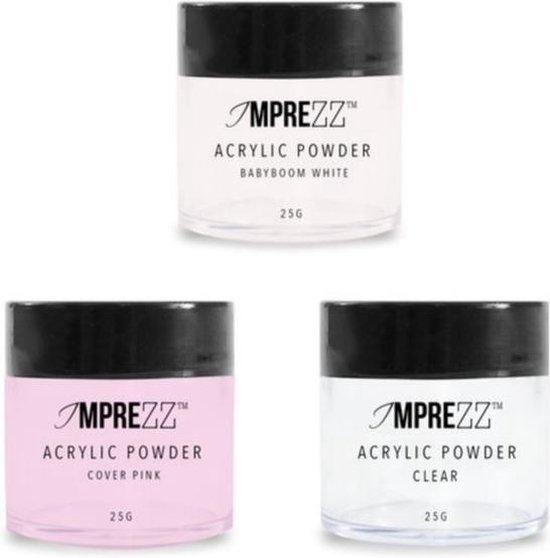 Acryl Poeder Color Set van 3 kleuren - voor het maken van Nagelverlenging en Acryl Nagels - Gio Cosmetics