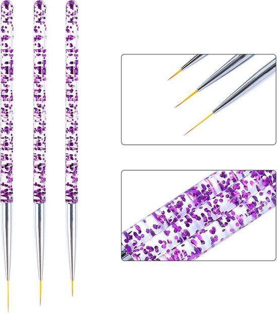 GUAPÀ - Nail Art Gel Penselen Duo Set voor het creëren van prachtige nagels - High Quality - 11 stuks - Zilver Paars - Gio Cosmetics