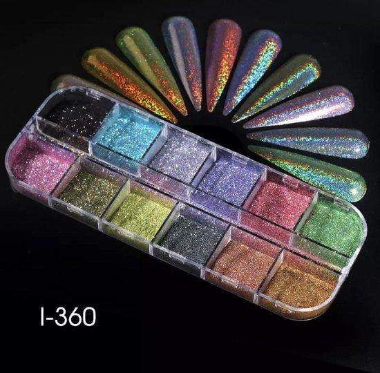 Holografische Glitter Poeder Set 12 stuks - Diverse kleuren - Nail Art Set - Gio Cosmetics