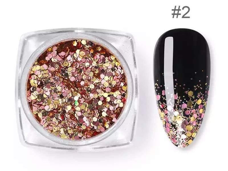 Nail Art Glitter Schubben Champagne Rosé / Goud + Kwastje - Gio Cosmetics