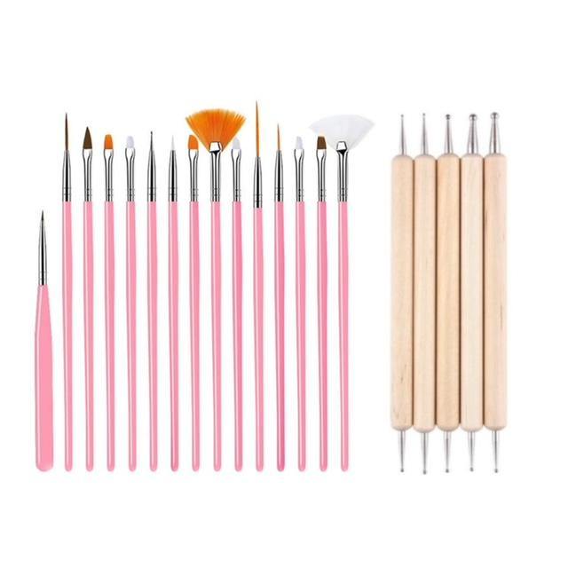 GUAPÀ - Nail Art Set Penselen Roze met Houten Dotting Tools - High Quality - Gio Cosmetics