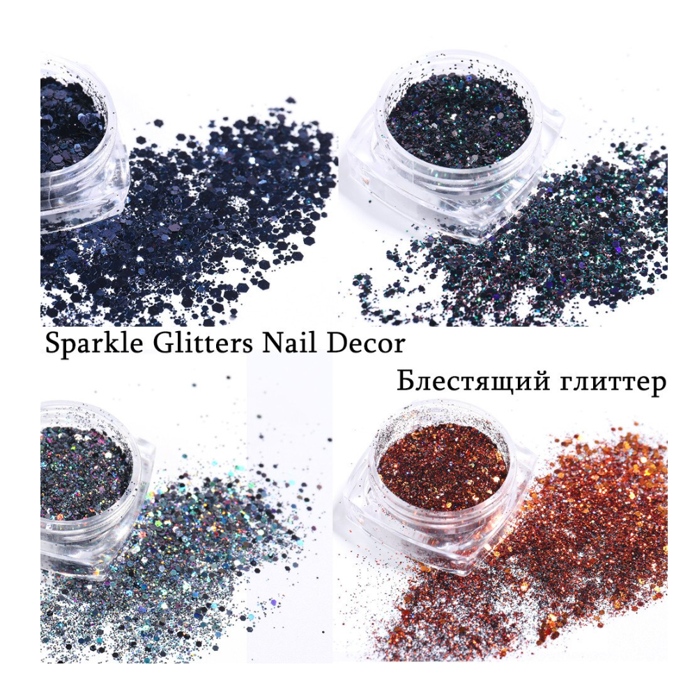 Glitter Poeder Nail Art Set - 6 Stuks - Navy / Zilver / Brons - Nagel Decoratie Strass - Gio Cosmetics