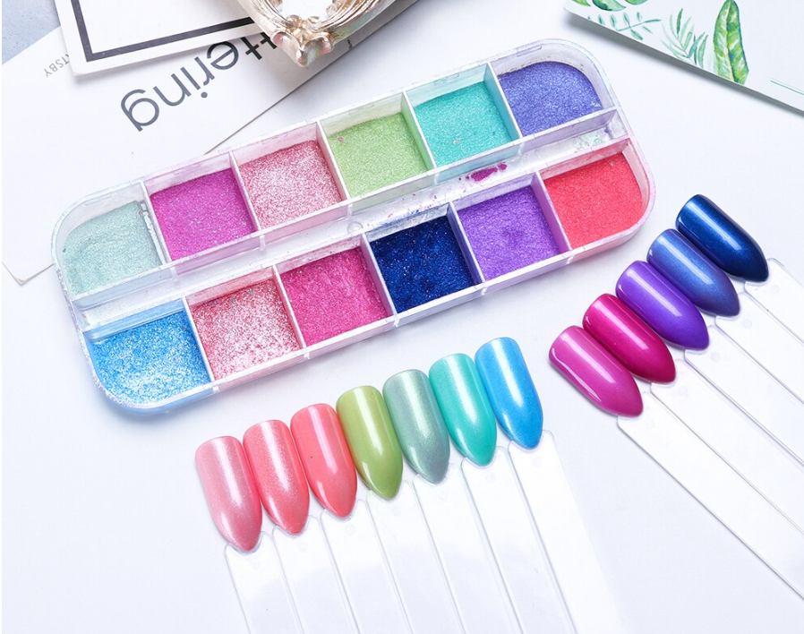 GUAPÀ - Nagel Nail Art Holografische Glinster Glitter Poeder - Diverse Kleuren - 12 stuks - Gio Cosmetics