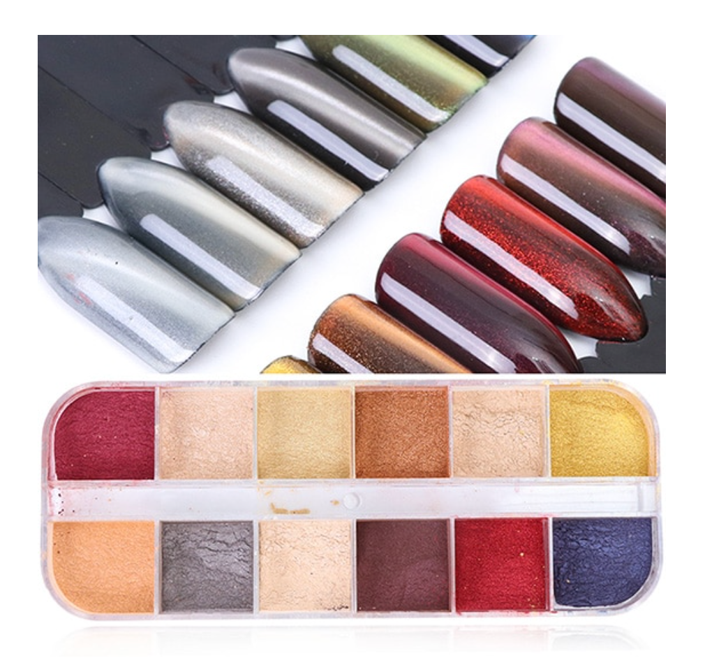 GUAPÀ - Nagel Cat Eye Nail Art Glitter Poeder - Diverse Kleuren - 12 stuks - Gio Cosmetics