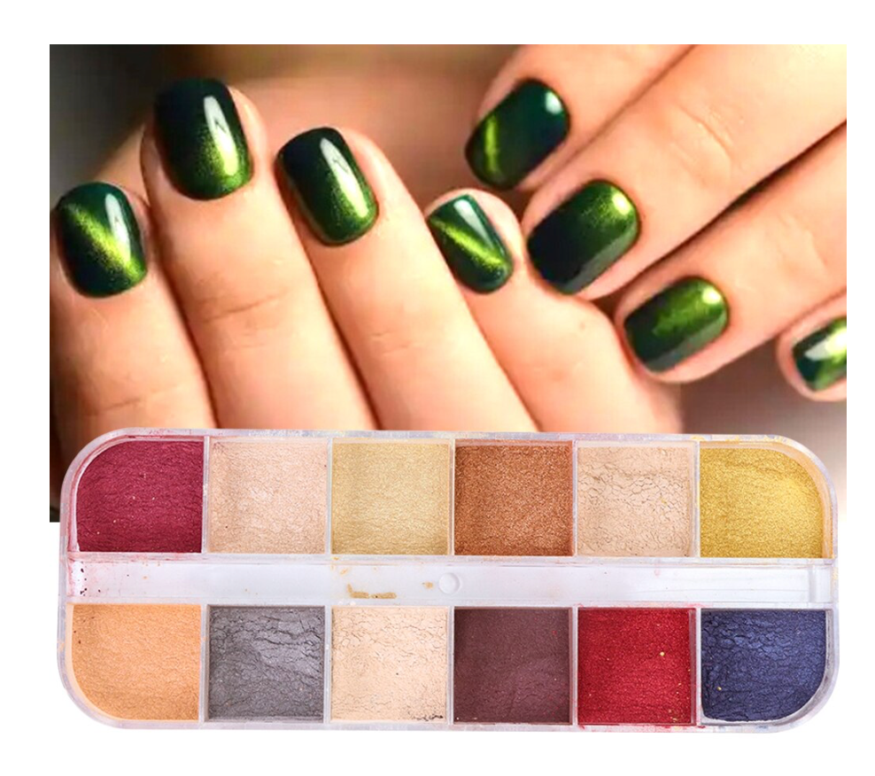 GUAPÀ - Nagel Cat Eye Nail Art Glitter Poeder - Diverse Kleuren - 12 stuks - Gio Cosmetics