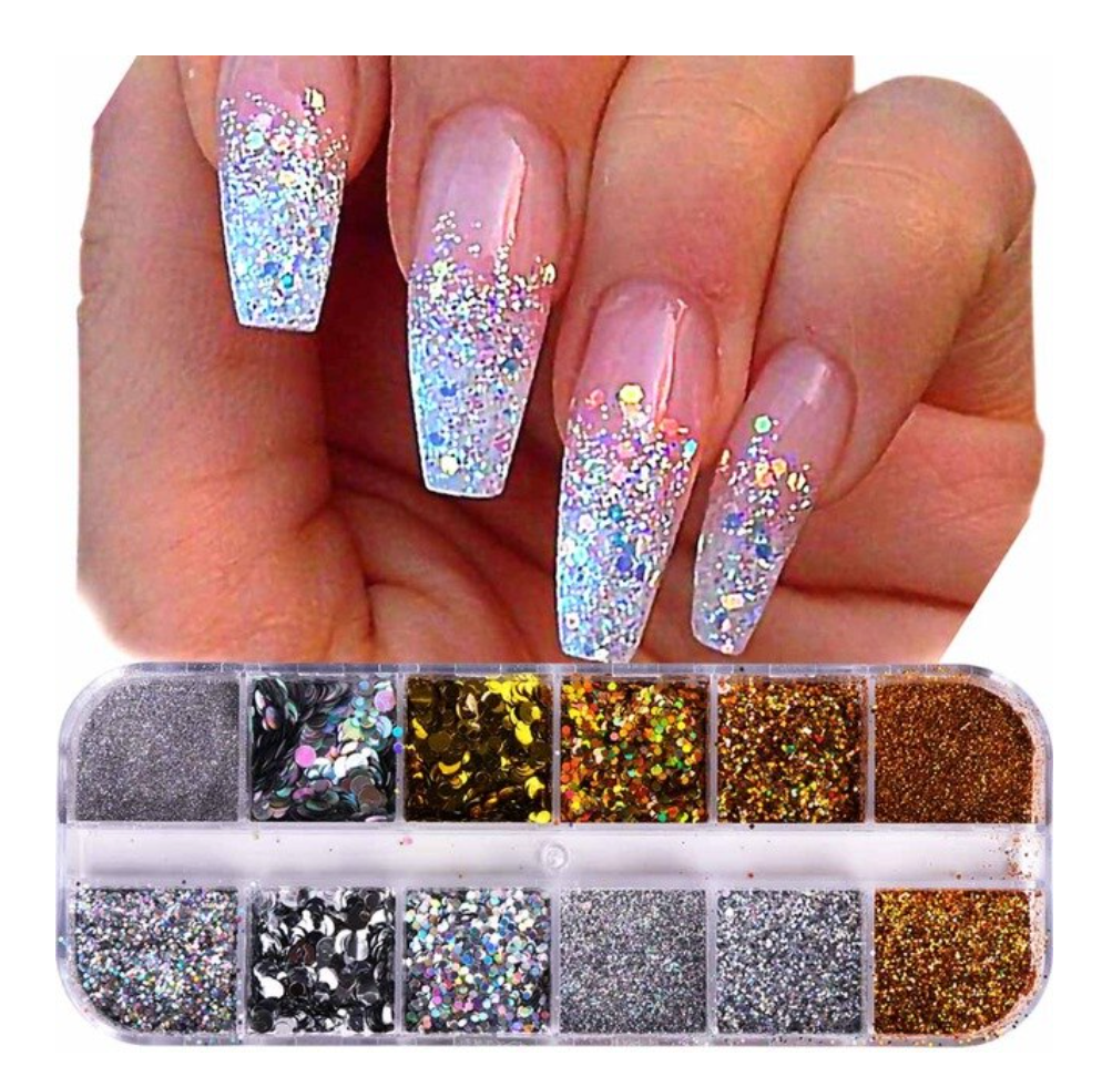 GUAPÀ - Nagel Nail Glitter Poeder & Nagel Decoratie - Goud / Zilver - 12 stuks - Gio Cosmetics