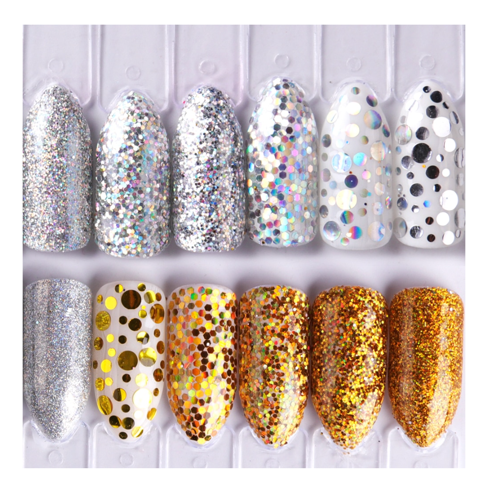 GUAPÀ - Nagel Nail Glitter Poeder & Nagel Decoratie - Goud / Zilver - 12 stuks - Gio Cosmetics