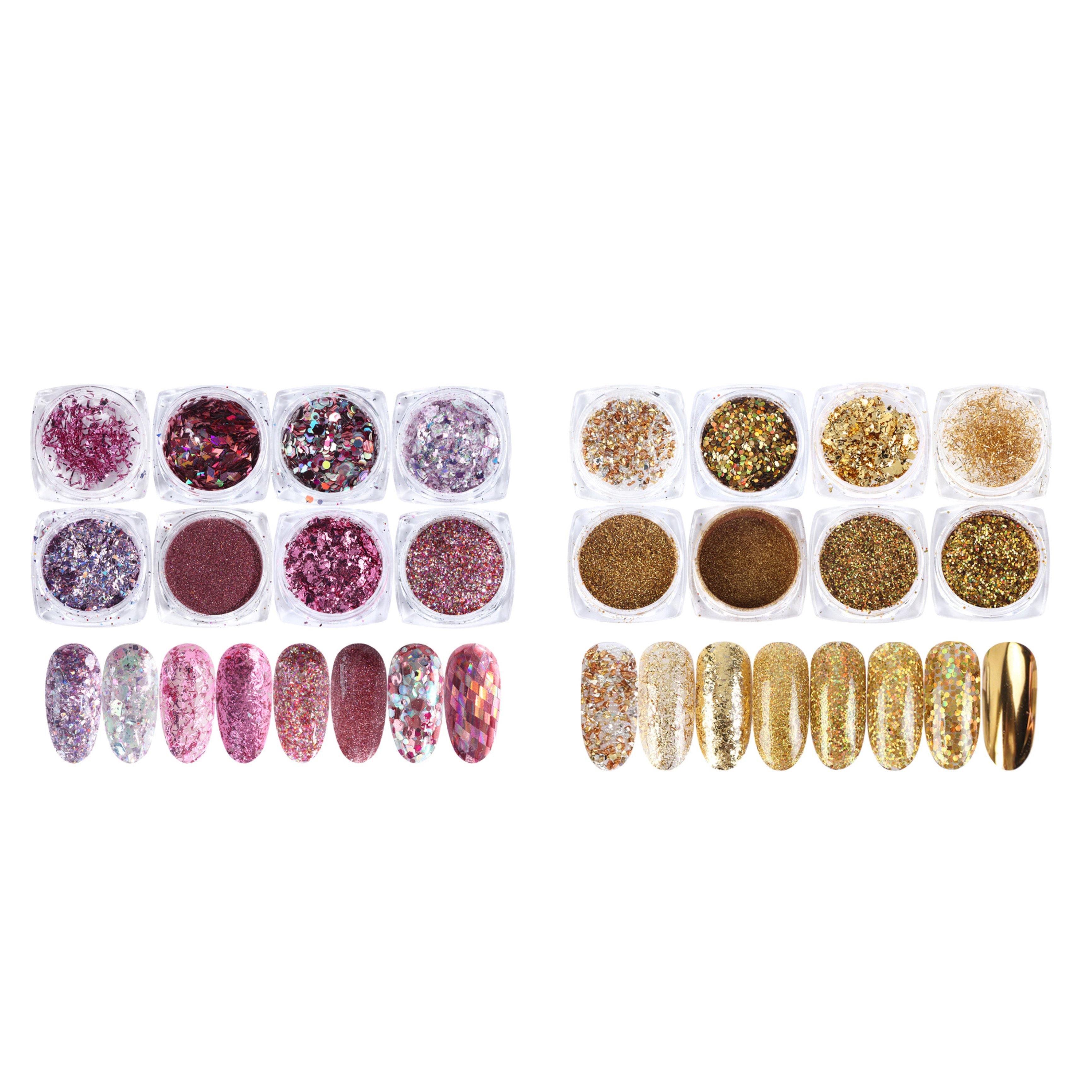 Glitterpoeder Nail Art set 2 x 8 stuks - Gio Cosmetics