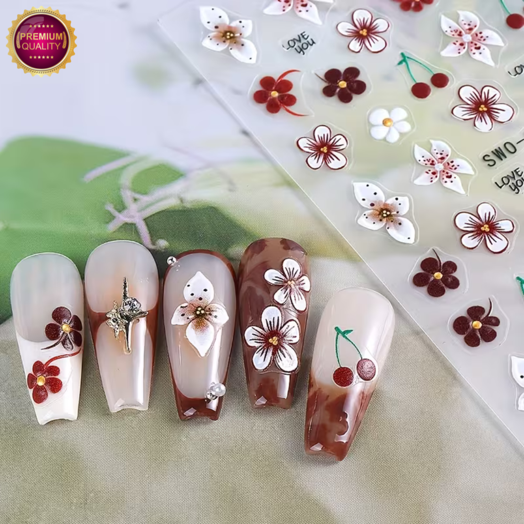 Nagelstickers Bloement 3 Vellen | Nail Decals | Taupe Roze Lelie Bloemen