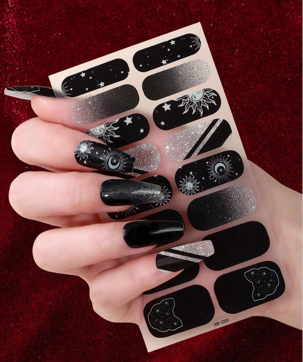 Nail Wraps Nagelstickers 1 pcs | Zwart Glitters