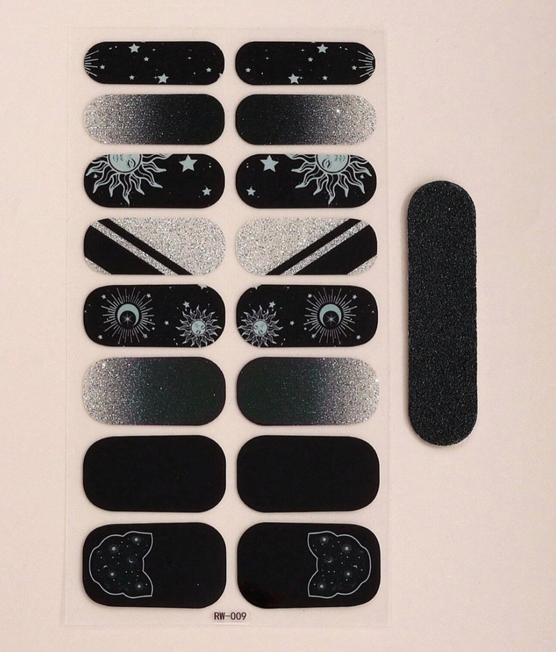 Nail Wraps Nagelstickers 1 pcs | Zwart Glitters