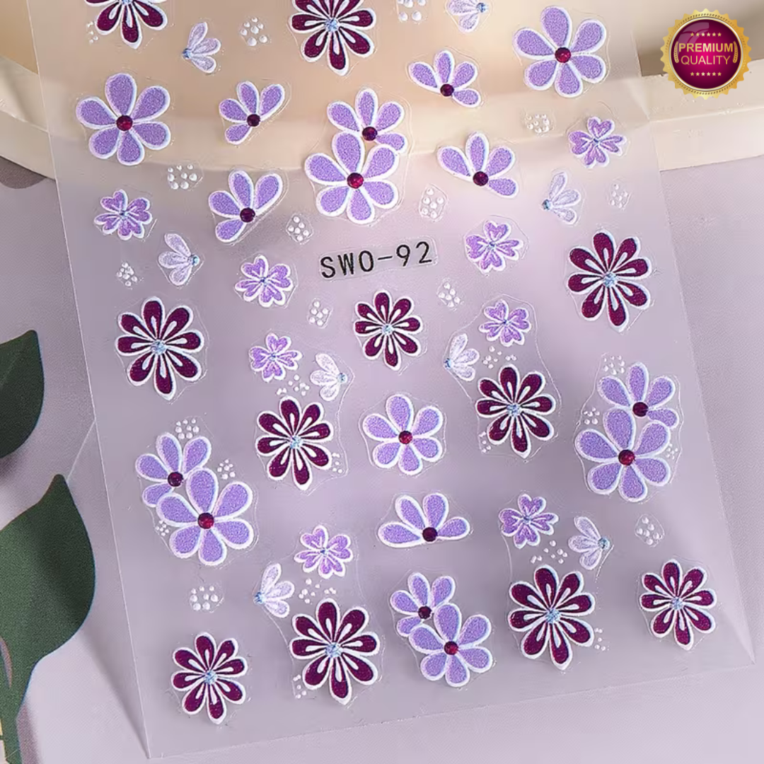 GUAPÀ® Nagelstickers Bloementjes 3 Vellen | Paars Witte Bloemen