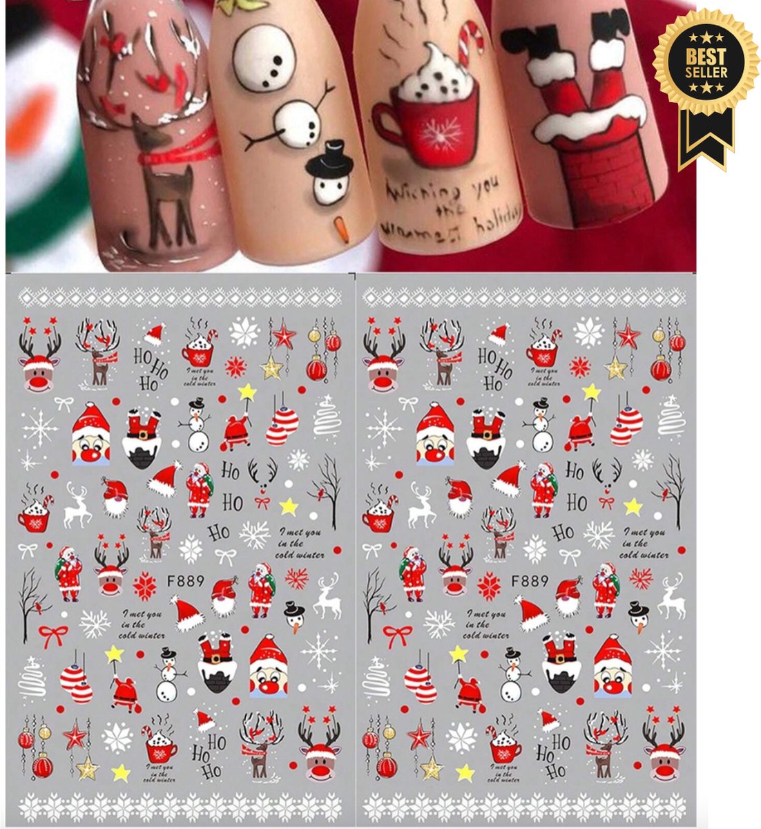 GUAPÀ® Nail Art Nagelstickers | Nagel Stickers Kerst | Nail Art 3D Stickers | Nagelstickers Kinderen | Nail Art Stempel | 2 velletjes Kerst Rood Wit Nagels Stickers