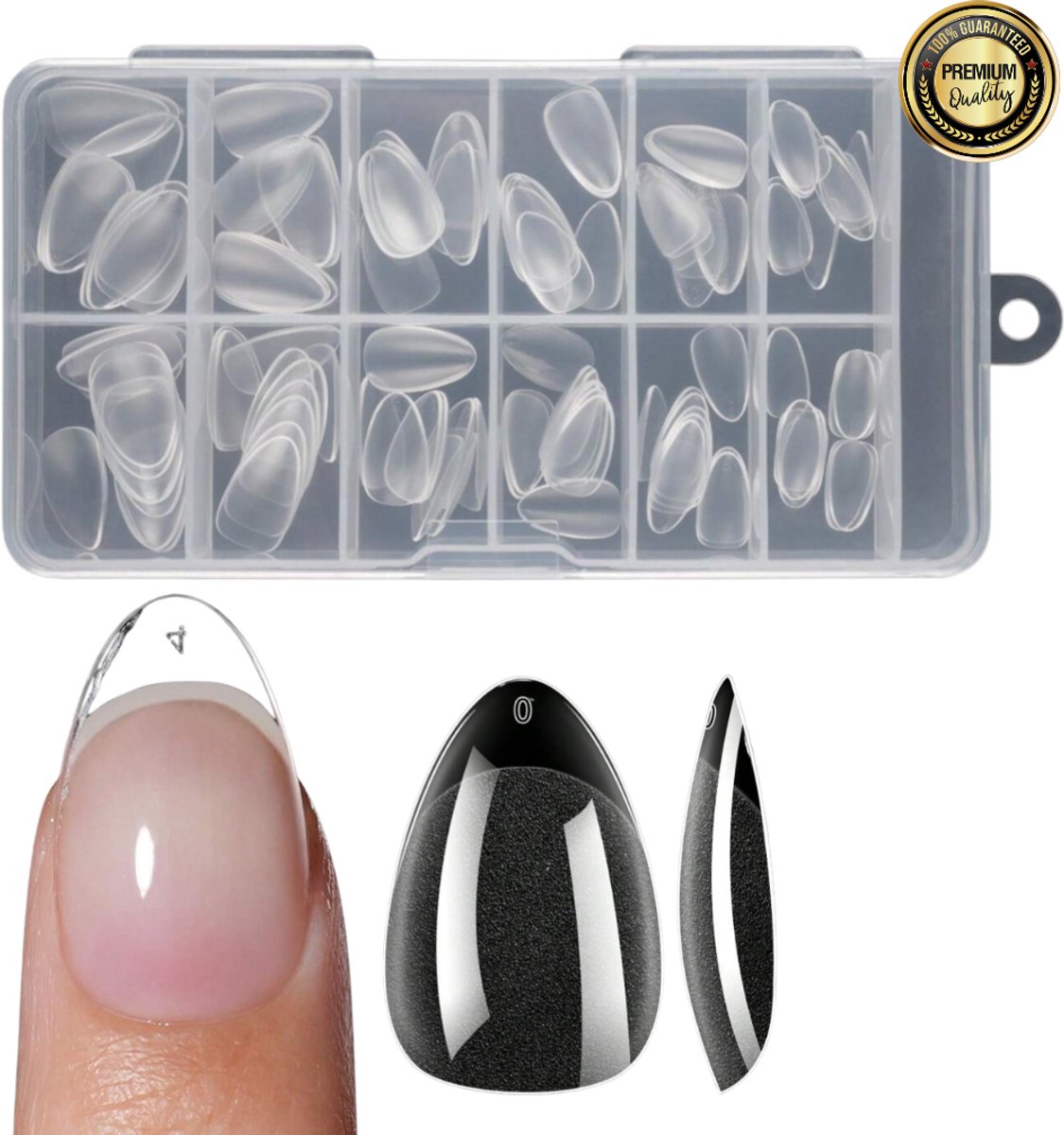 GUAPÀ® Nageltips Transparant Almond 120 pcs | Almond Nageltips | Plaknagels | Nepnagels | Nagelverlenging Acryl en Gel | BIAB | Korte Tips Nagels | 120 pcs Korte Amandel Nageltips Transparant False Nails