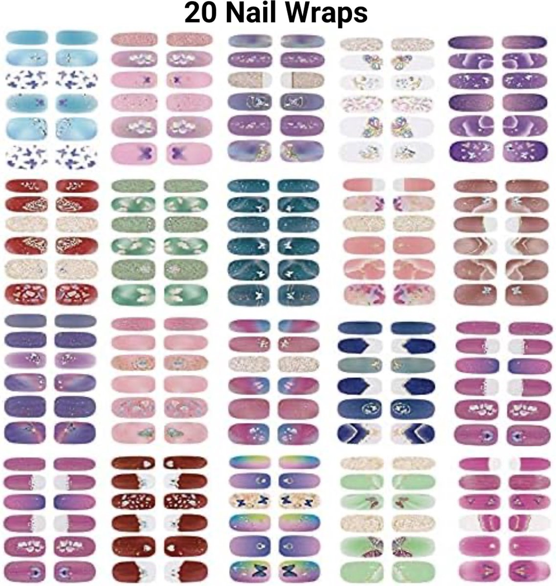 Nail Wraps Nagelstickers 20 pcs | Glitters met patroontjes