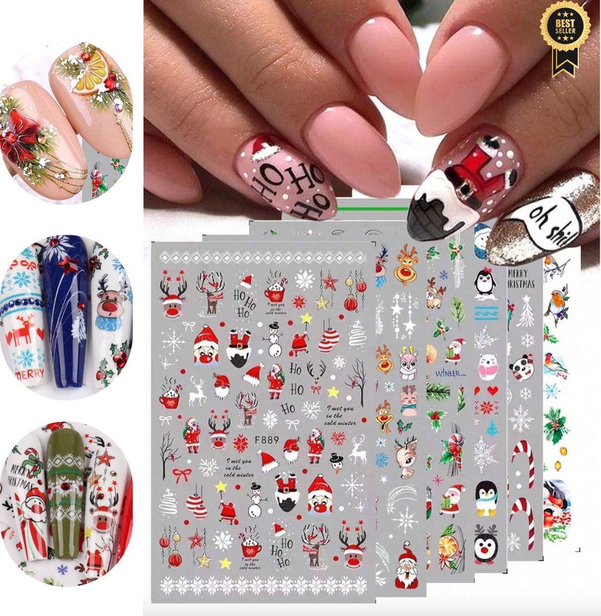 GUAPÀ® Nagelstickers | Nagel Stickers Kerst | Nail Art 3D Stickers | Nagelstickers Kinderen | Nail Art Stempel | Nagelstickers Kerst | 6 Vellen Nail Art Kerst Nagel Stickervellen