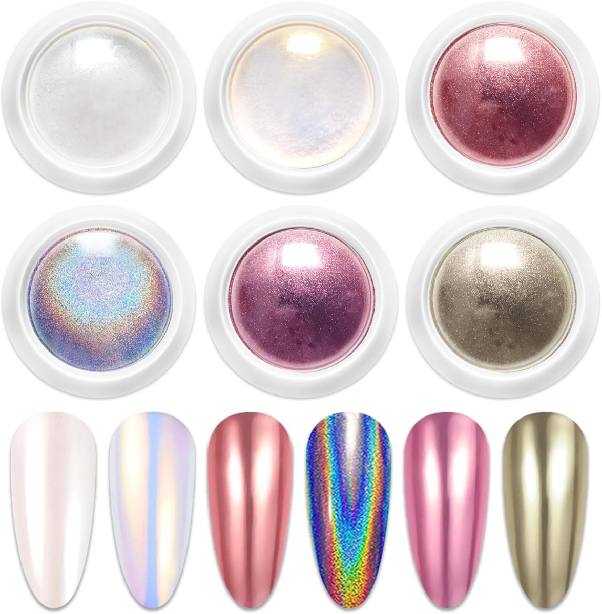 GUAPÀ® Holografische Spiegel Poeders 6 Kleuren | Chrome Poeder Nagels | Kameleon Poeders | Nail Art & Nagel Decoratie | Spiegel en pigment poeder | Chrome Nagels | Diverse Holografische Mirror Poeders 6 Kleuren