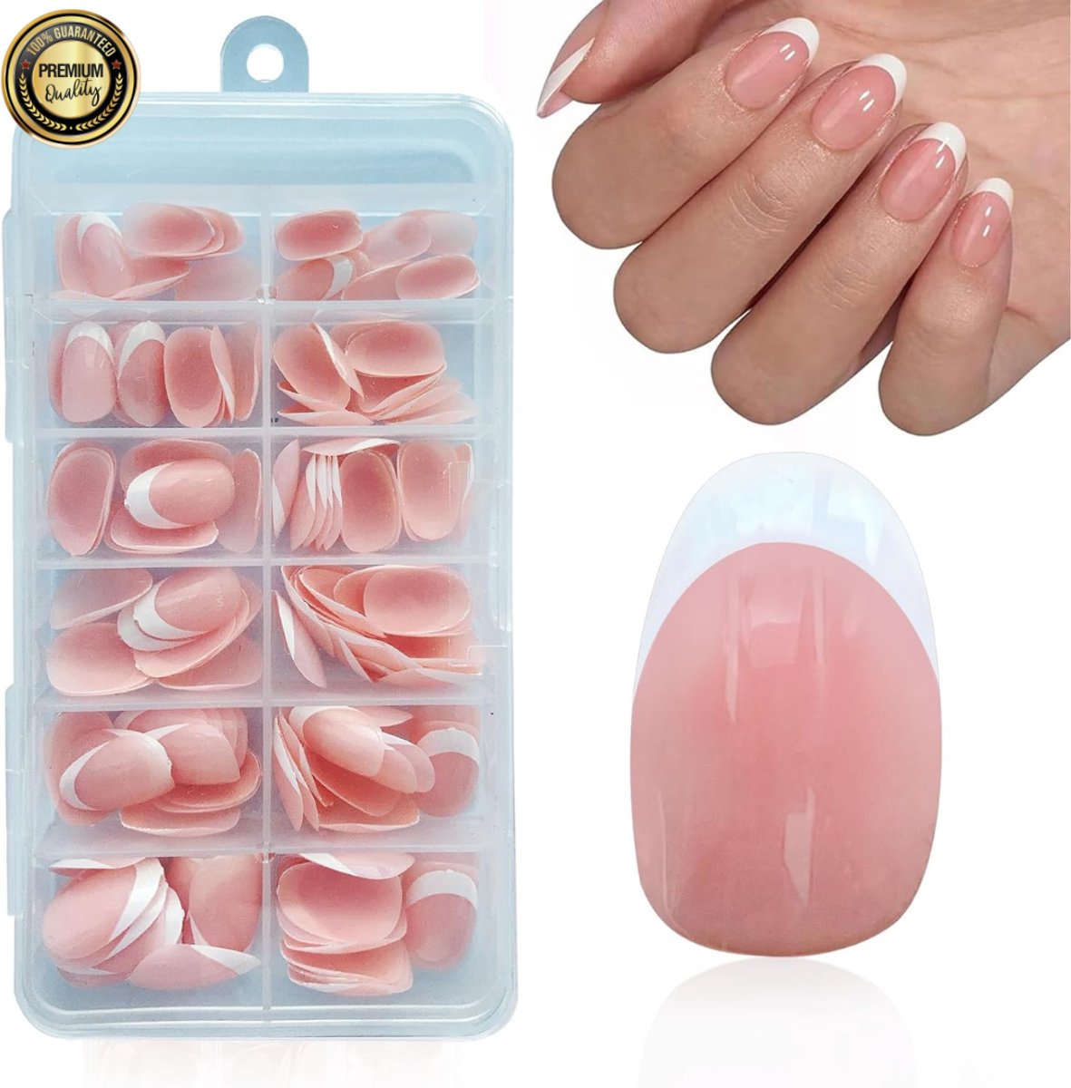 GUAPÀ® Plaknagels Nude French Manicure 120 Pcs | Korte Nagels | Nagel Tips | 120 stuks valse nagels | Press On Nails | Nepnagels Nude Roze 120 Almond Kunstnagels