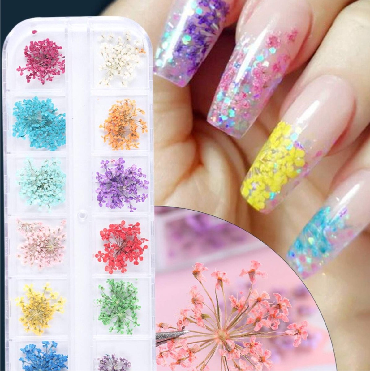 GUAPÀ® Nail Art Poeders | Decoratie Bloemen | Nagel Versiering | Gellak | Builder Gel | Acryl Nagels | Nagellak | Gedroogde Bloemen Nail Art | Nagelstickers | Nagel Glitters | 12 pcs Diverse Decoratie Bloemen