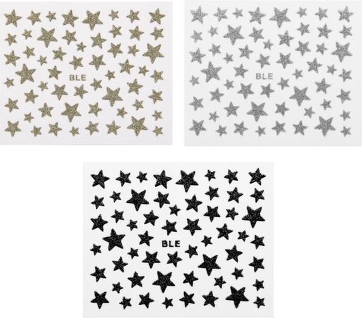Nail Art 3D Glitter Stickers Sterretjes 144 stuks - Goud / Zwart / Zilver - Nail Art - Rhinestones Strass