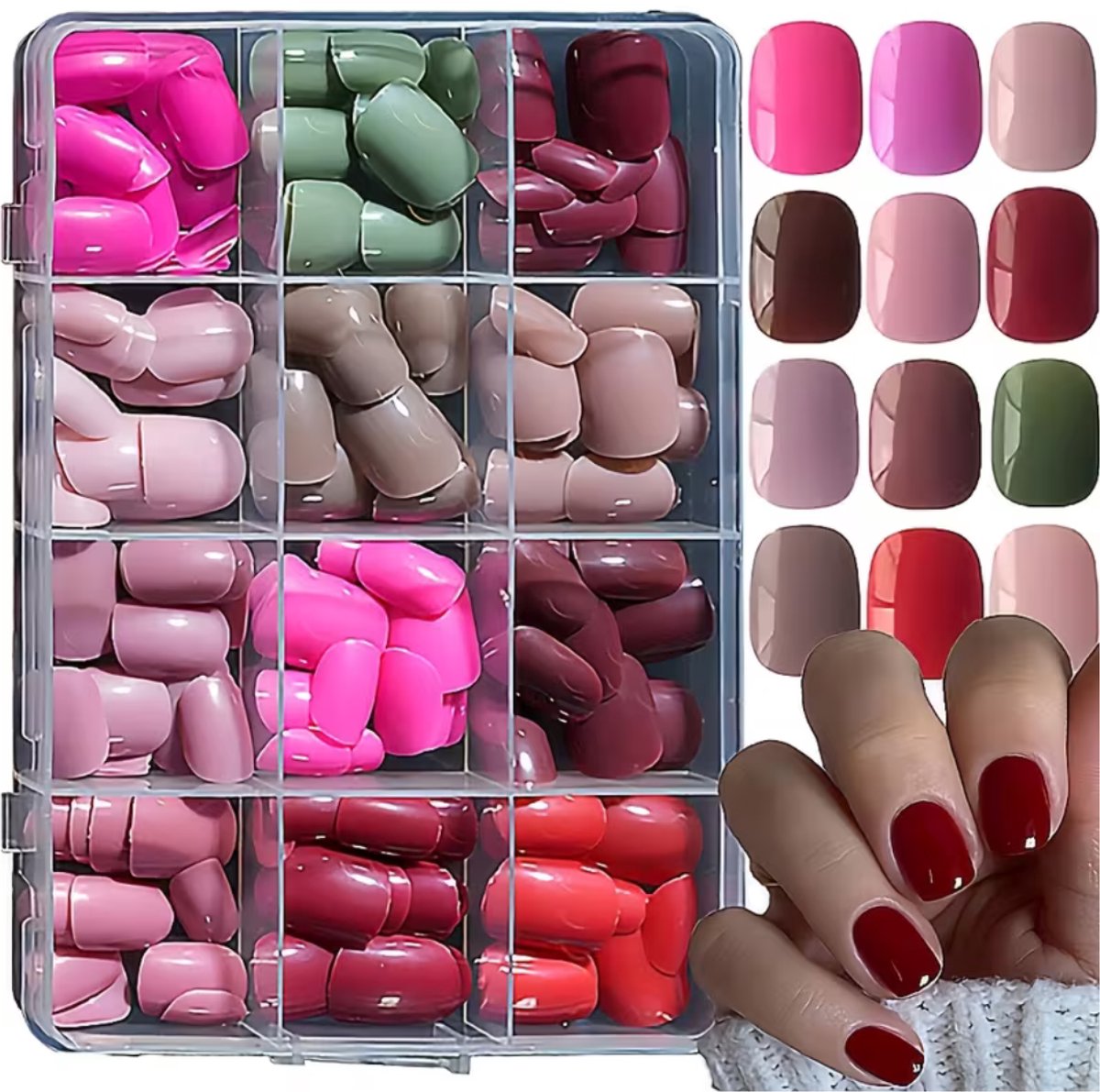 GUAPÀ® Plaknagels 288 Pcs Diverse Nude Kleuren | Korte Nagel Tips | Kunstnagels | Valse nagels | Press On Nails | Nepnagels Diverse Kleuren 288 Stuks Korte Shape Nude Roze Nagels