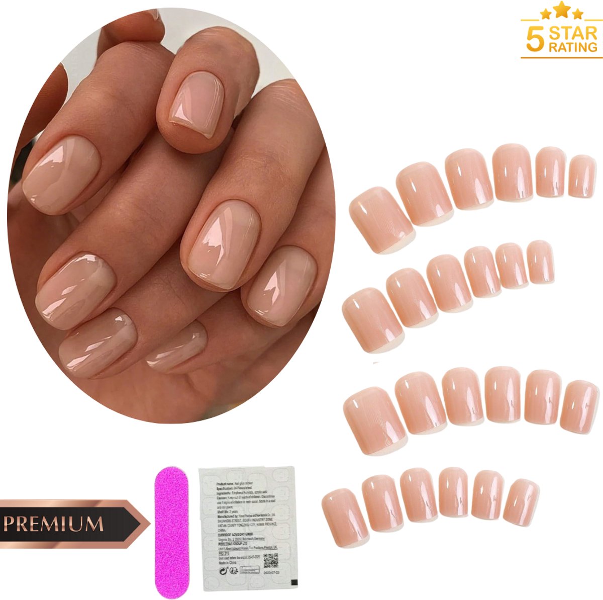 GUAPÀ® Plaknagels | 24 stuks valse nagels | Press On Nails | Zelfklevende Plaknagels | Nepnagels | Kunstnagels | Compleet plaknagels starterspakket | Nagels stickers | Nude Nagels | 24 stuks plaknagels Nude Bronze Nagels