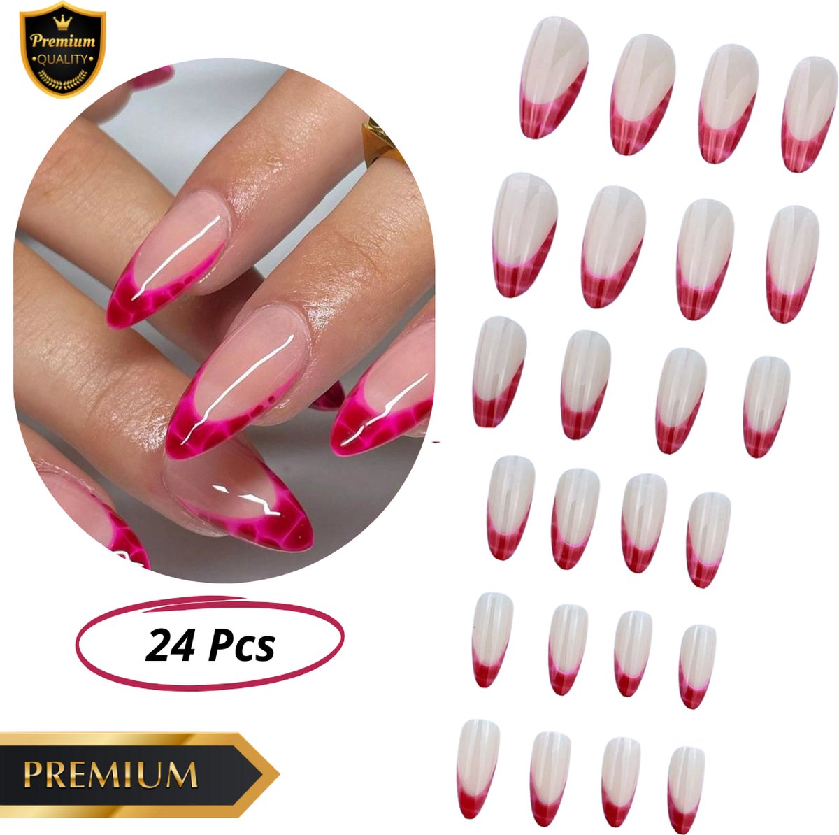 GUAPÀ® Plaknagels Rood Roze | 24 stuks valse nagels | Press On Nails | Zelfklevende Plaknagels | Nepnagels | Kunstnagels | Compleet plaknagels starterspakket | Nagels Wraps | Nail Art | Winter Nagels | 24 stuks plaknagels Rood Roze Krokodillen Print