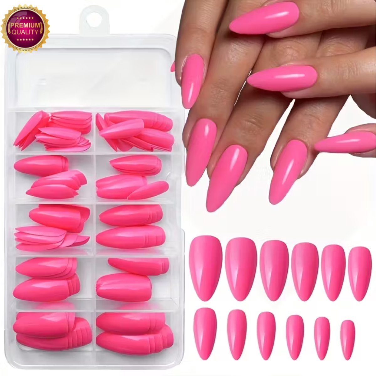 GUAPÀ® Plaknagels Fuchsia Roze 120 stuks | Valse nagels | Press On Nails | Zelfklevende Plaknagels | Nepnagels | Kunstnagels | Compleet plaknagels starterspakket | Nagels Wraps | Nageltips | 120 stuks Plaknagels Roze Amandel