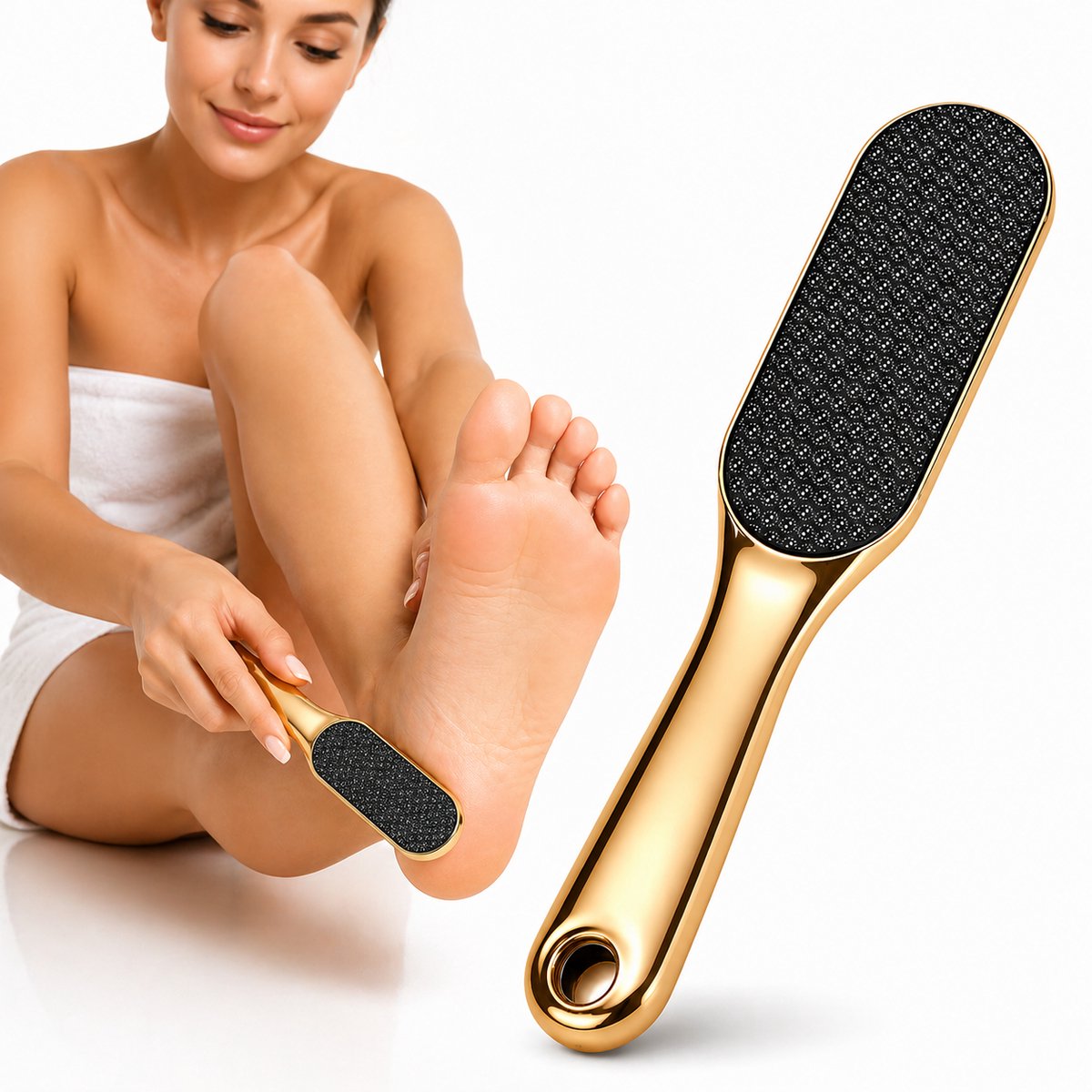 GUAPÀ® Eeltverwijderaar Eeltvijl - Eeltschraper - Professionele Voetvijl - Eeltrasp - Eelt Verwijderen - Voeten Vijl - RVS Vijl - Eelt Verwijderaar - Eeltmesje - Pedicure - Voetverzorging - Professionele Eeltverwijderaar Rasp Goud gekleurd