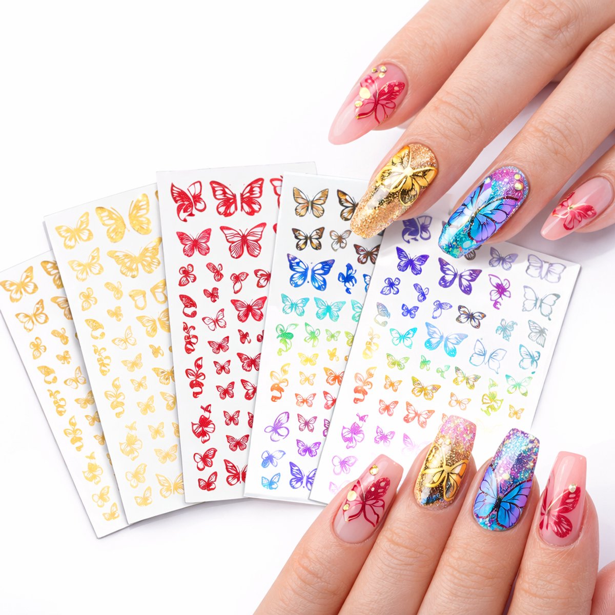 GUAPÀ® Nagelstickers Vlinders 5 vellen 3D Stickers | Nail Decals | Nagelversiering | Gellak | Nagellak | Acryl Nagels | 5D Vlinder Stickers Nagels | Multicolor Vlinder 5D Stickers 5 Vellen