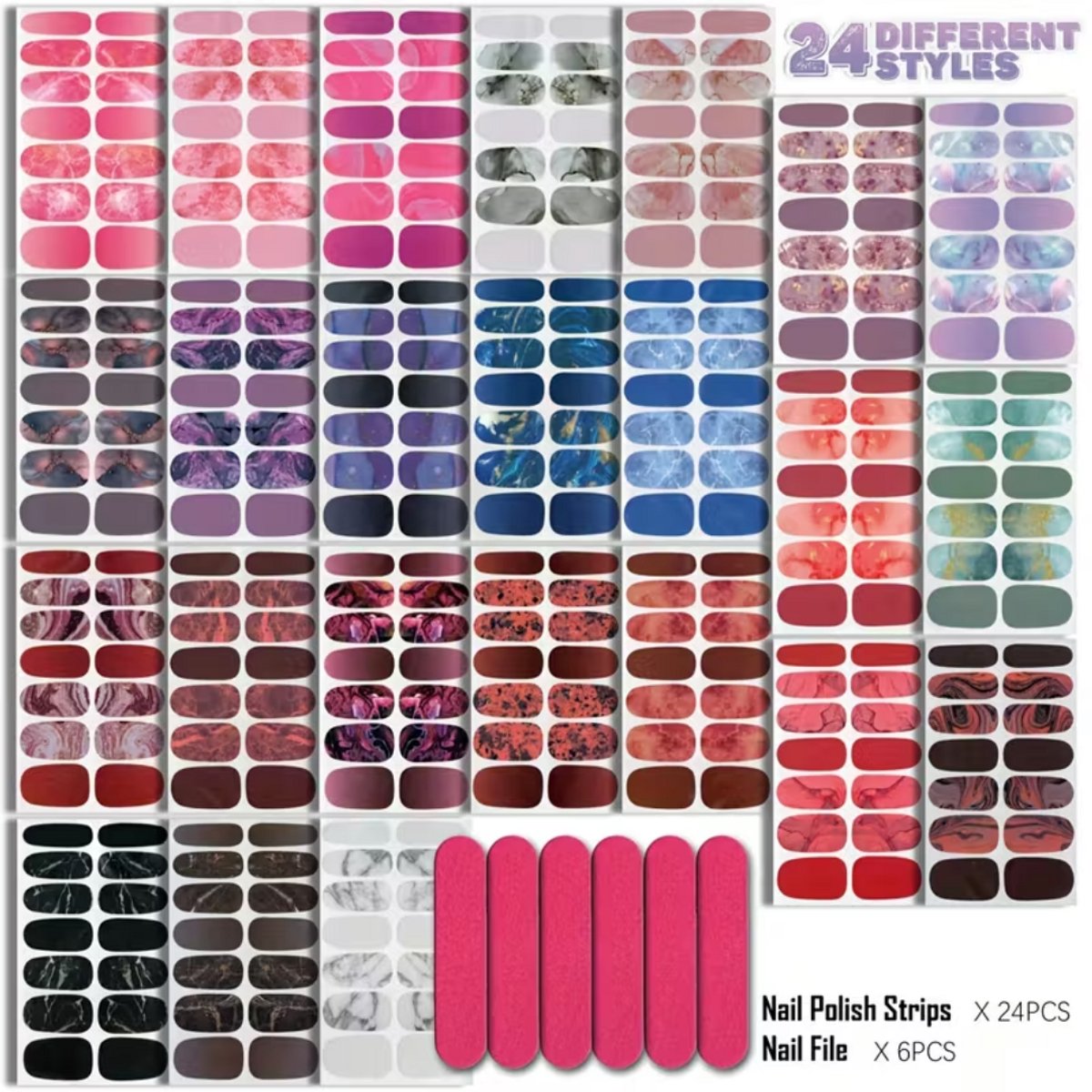 GUAPÀ® Nail Wraps Nagelstickers 336 Pcs | 24 Vellen Nagellak Wraps | Nail Art | Nagel Folie | Diverse kleuren Nagel Folie | 24 Vellen Nagelstickers | Plaknagels | 336 Nail Wrap Nagellak Stickers Marmeren Tinten