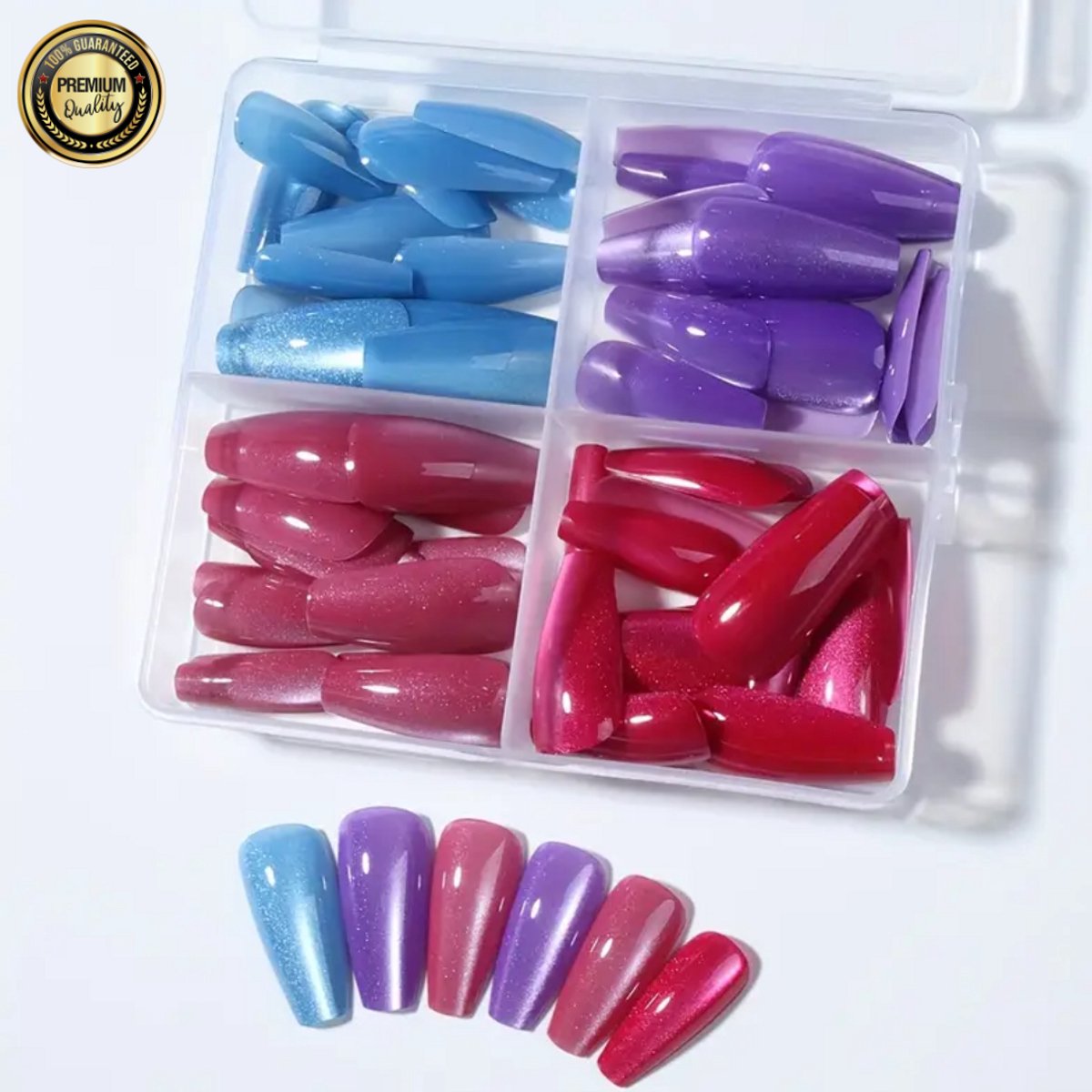 GUAPÀ® Plaknagels Cat Eye Nagels | 96 stuks valse nagels | Press On Nails | Zelfklevende Plaknagels | Nepnagels | Kunstnagels | Compleet plaknagels starterspakket | Nagels Wraps | Nail Art | Cat Eye Gellak | 96 stuks plaknagels Cat Eye Glitters