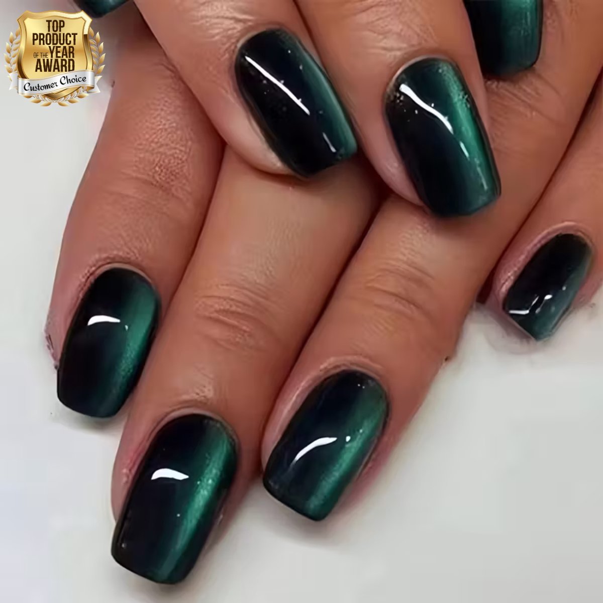 GUAPÀ® Plaknagels Set Compleet | 24 stuks valse nagels | Press On Nails | Zelfklevende Plaknagels | Nepnagels | Kunstnagels | Compleet plaknagels starterspakket | Nagels stickers | Feest Nagels | 24 stuks plaknagels Groen Cat Eye Nagels