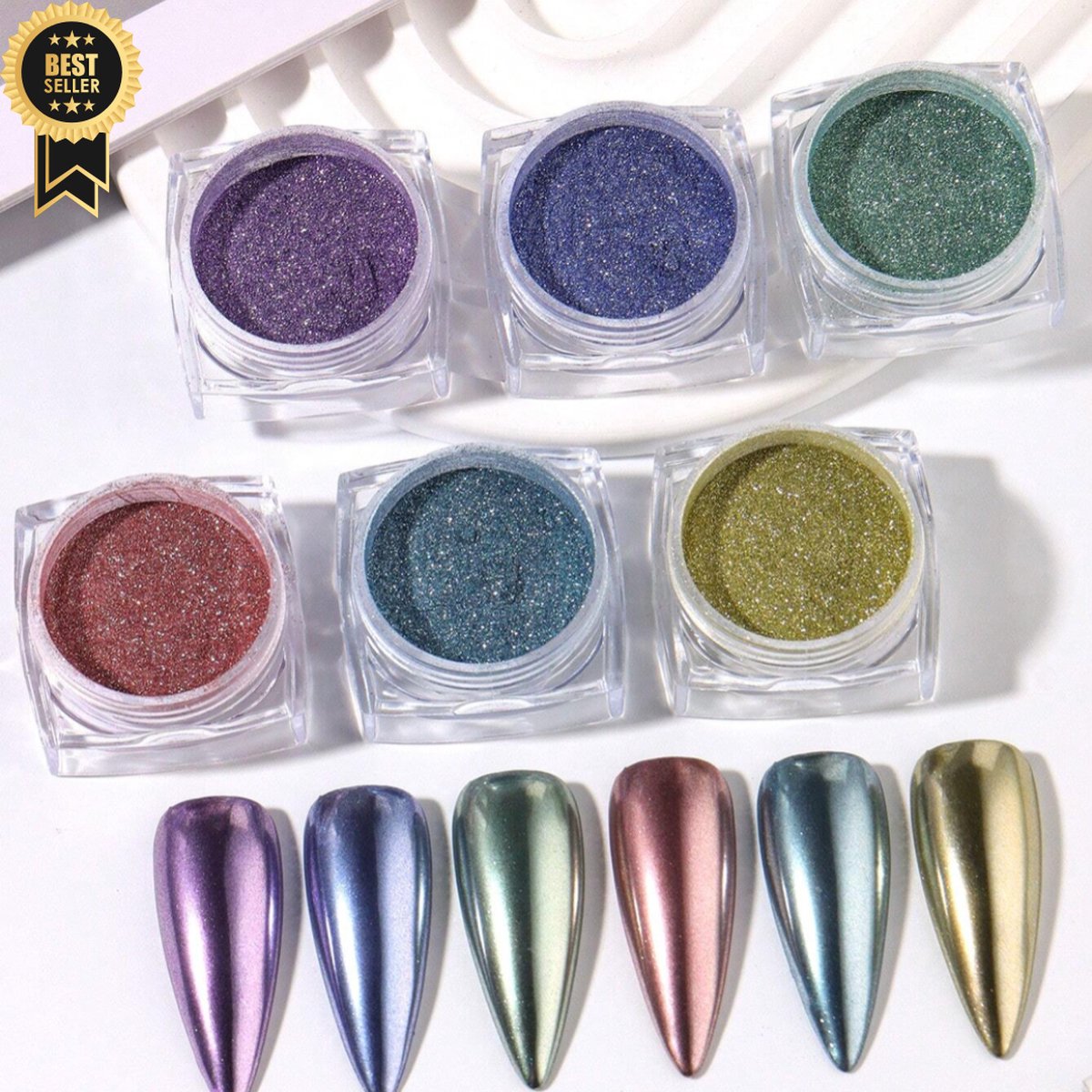 GUAPÀ® Nagelglitters 6 kleuren | Nail Art & Nagel Decoratie | Spiegel poeder | Holografische nagels | Nail Art | 6 diverse kleuren | Herfst & Winter Nagels