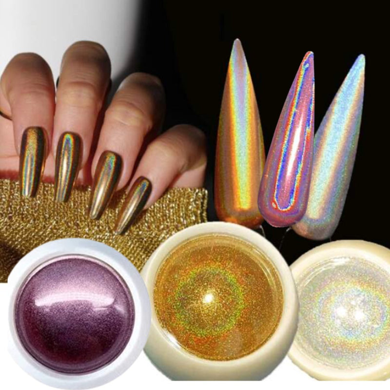 GUAPÀ® Holografische Glitter Poeder Set | 6 Nail Art glitters | Nail Art & Nagel Decoratie | Spiegel en pigment poeder | Chrome Nagels | 3 stuks diverse kleur nagelpoeder
