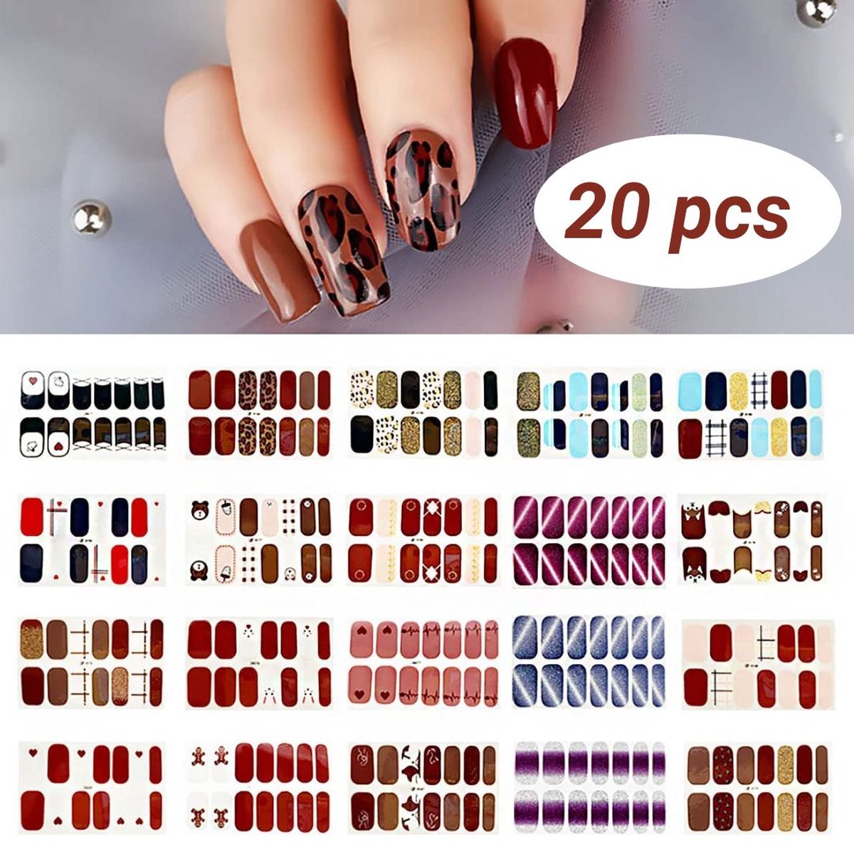 Nail Wraps Nagelstickers 20 pcs | Diverse vormen en patronen