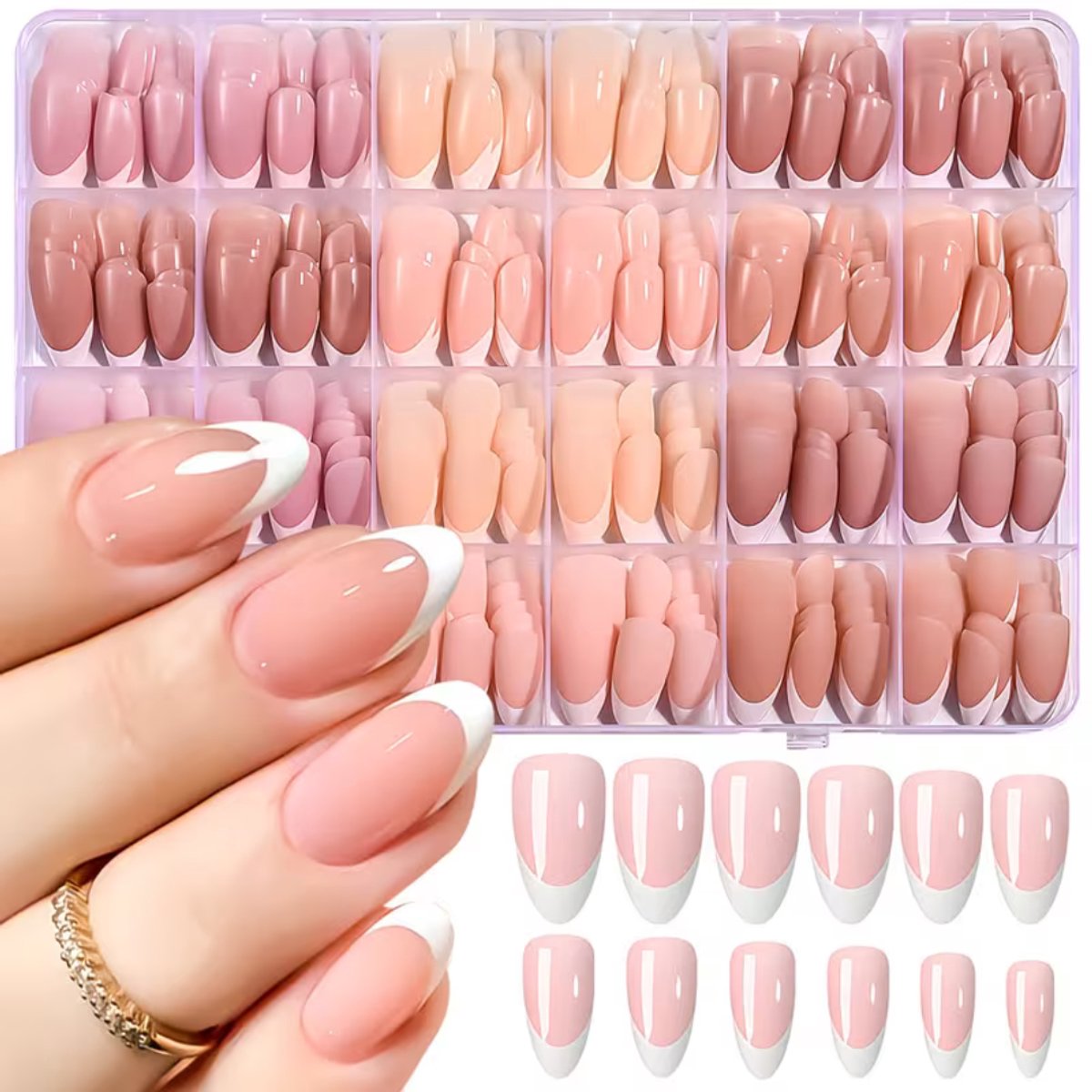 GUAPÀ® Plaknagels Almond Tips | 360 Pcs Nude Tinten | French Manicure | Valse nagels | Press On Nails | Zelfklevende Plaknagels | Nepnagels | Kunstnagels | Compleet plaknagels starterspakket | Almond Nagel Tips | 360 stuks plaknagels Roze Nude tinten
