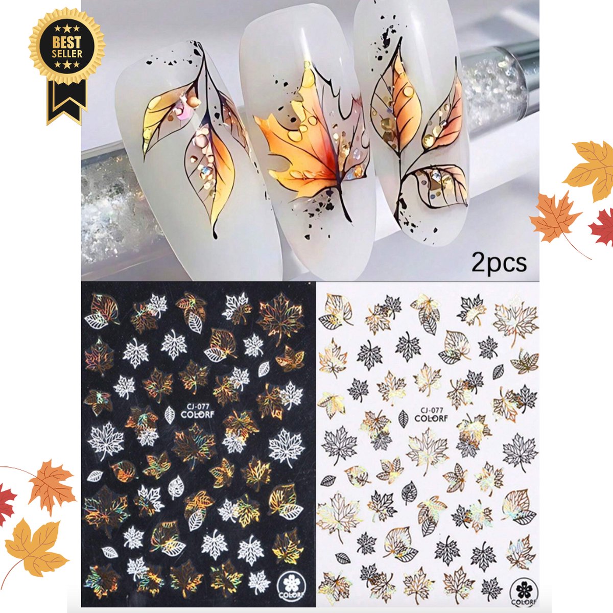 GUAPÀ® Nagelstickers Herfst | 2 Vellen nagel stickers blaadjes en bloemetjes | Nail Decals | Nail Art | 2 vellen Nagelstickers Herfst