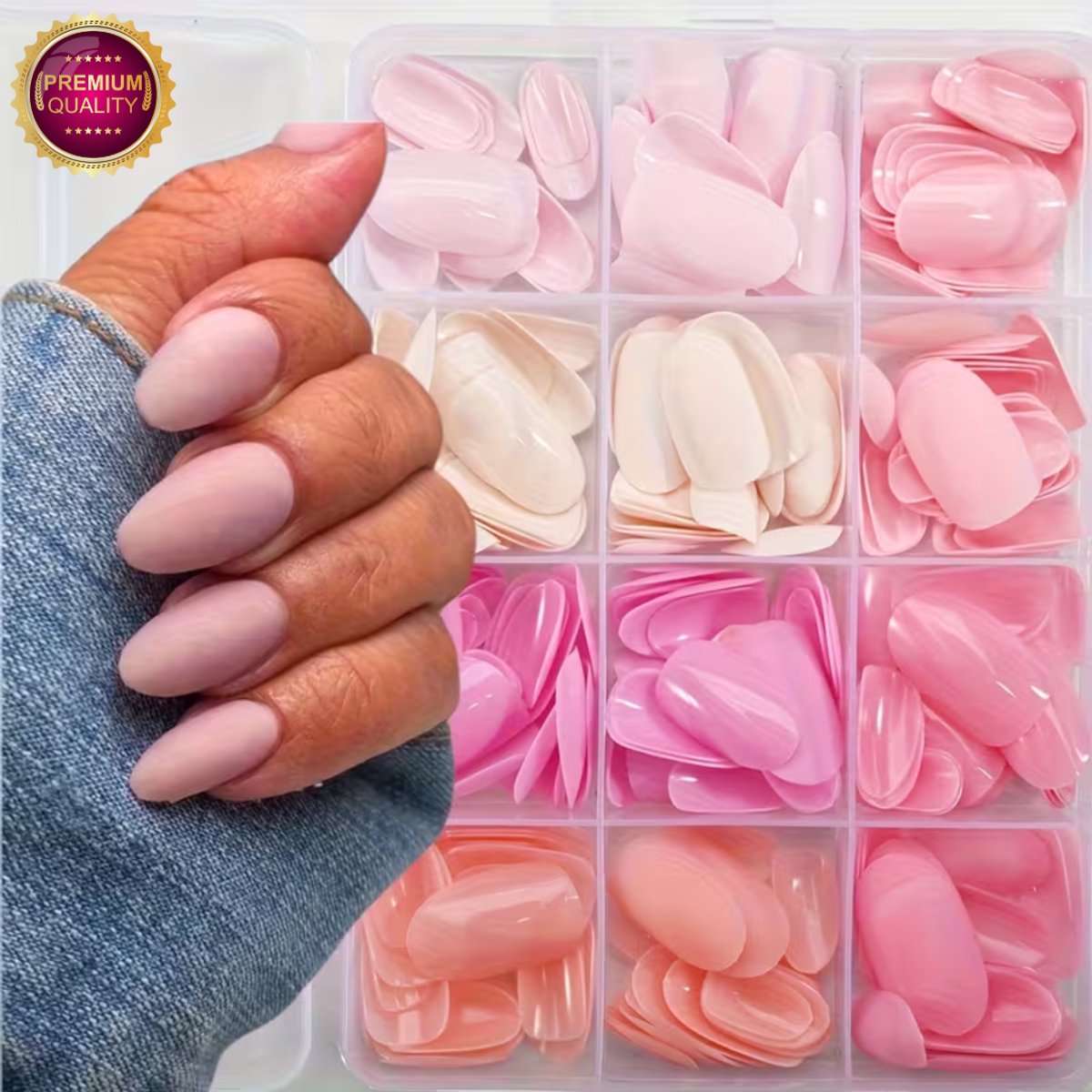 GUAPÀ® Plaknagels Nude Roze Nude Tinten | 288 stuks valse nagels | Press On Nails | Zelfklevende Plaknagels | Nepnagels | Kunstnagels | Compleet plaknagels starterspakket | Nagels Wraps | Nail Art | Zalm Roze Nagels | 288 stuks plaknagels Nude Roze
