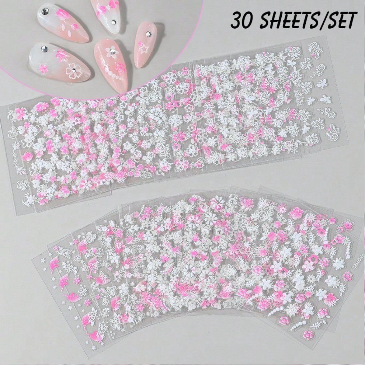 GUAPÀ® Nagelstickers Bloemetjes Roze 30 vellen | Nail Art | Zelfklevende Nagelstickers | Nagel Decoratie | Bloemen Nagels | Nagel Glitters | Nagel Versiering | Roze Bloemetjes Nagelstickers 30 Vellen