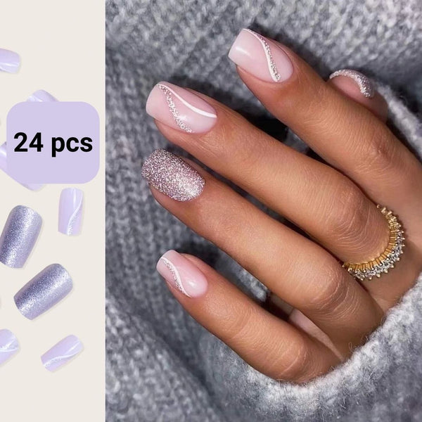 GUAPÀ® Plaknagels | 24 stuks valse nagels | Roze met glitters