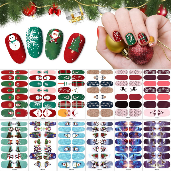 GUAPÀ® Nagelstickers & Nail wraps 12 Vellen Nagelstickers met Kerst vormen