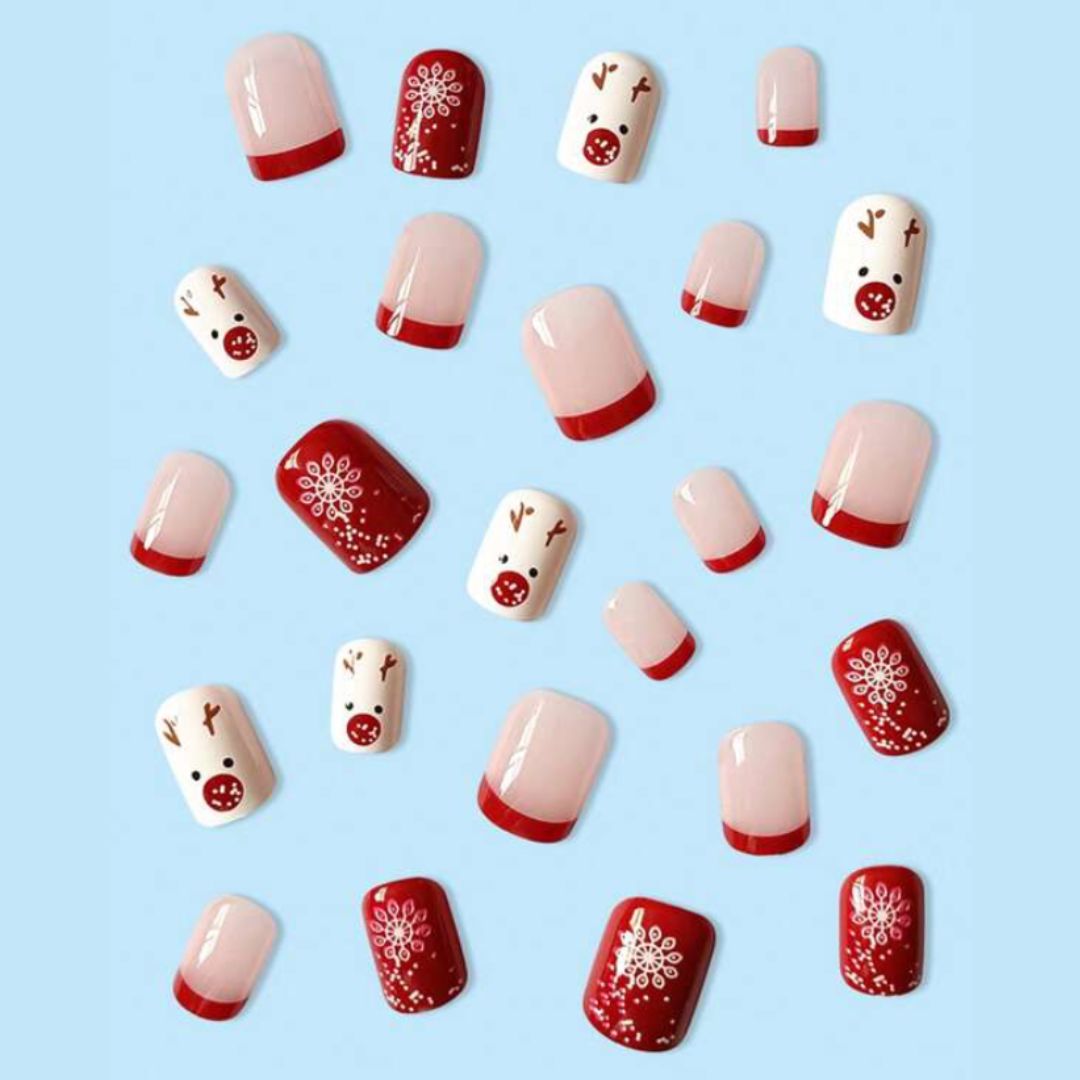 GUAPÀ® Plaknagels | 24 stuks valse nagels Kerst Snuitje